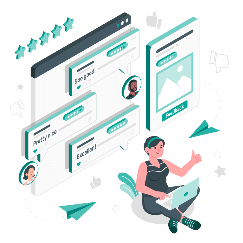 Person giving feedback on influencers, symbolizing review and rating system on Spradly.